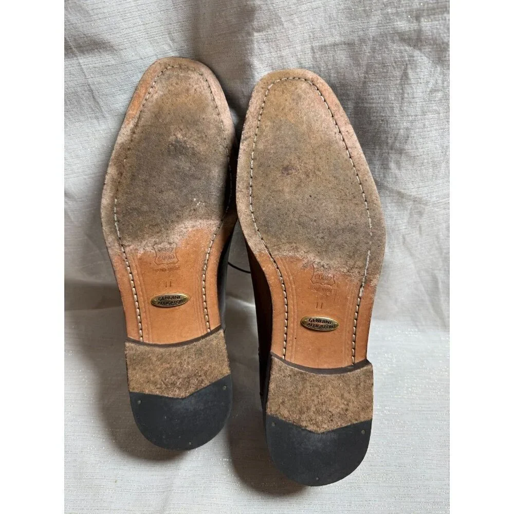 Studio Belvedere Cognac Alligator Print Leather Lace Up Oxfords Shoes Men's 11D